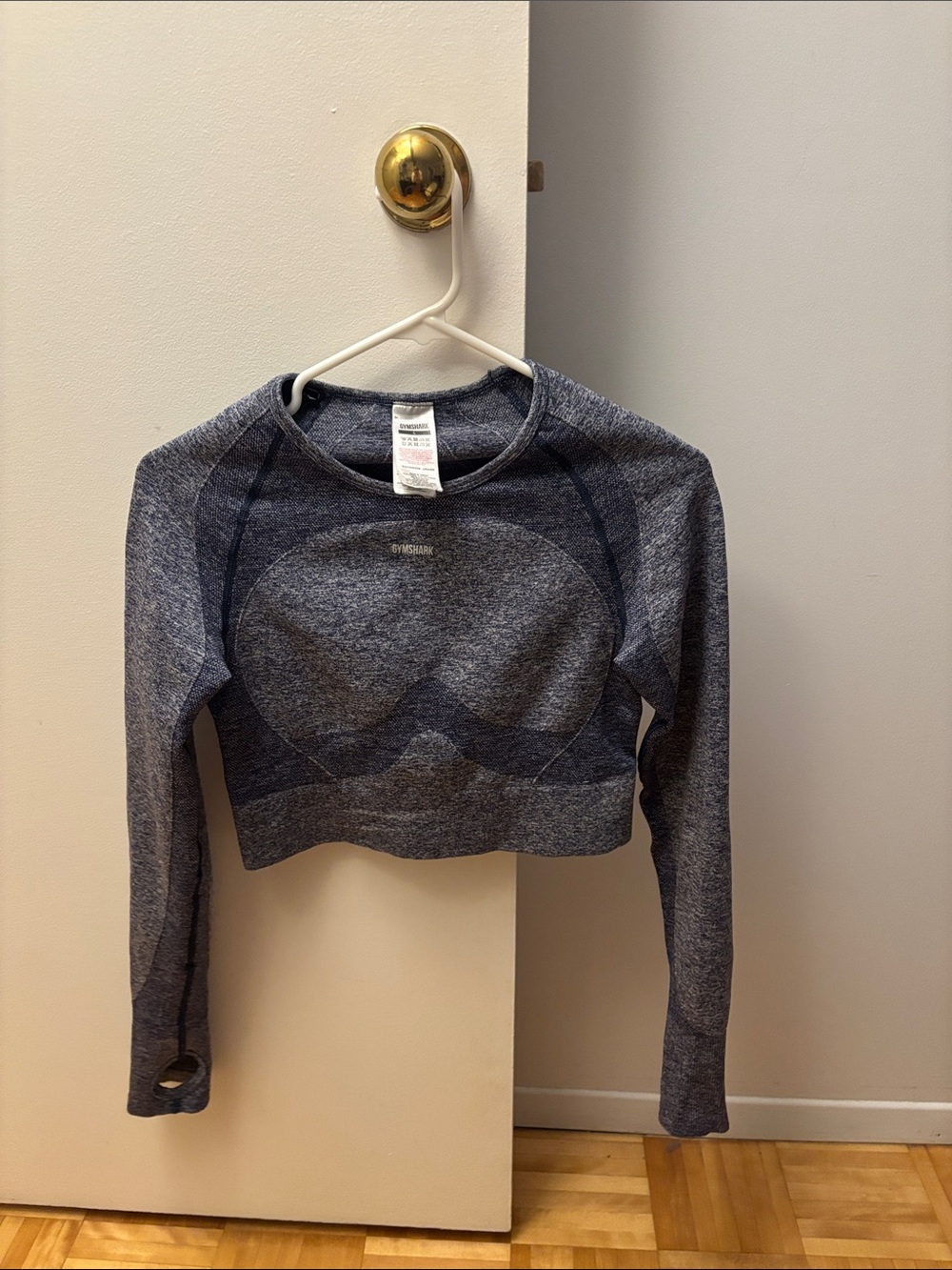 Gymshark Heathered Navy Cropped Long Sleeve Top